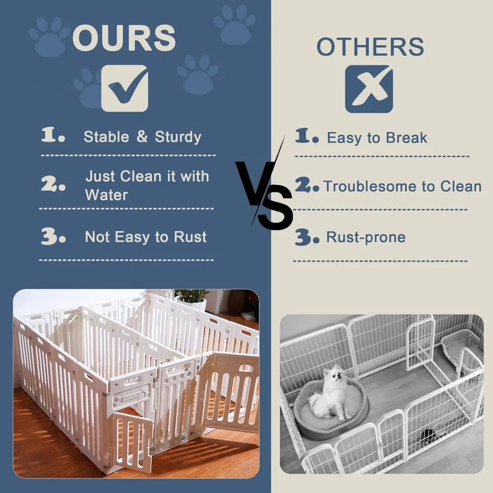 2 Room Dog Playpen with Door,DIY Shape Combination Puppy Pen,16-Panel+2 Link Piece+Large Door+Small Door,25.5" H Dog Fence,Non-S