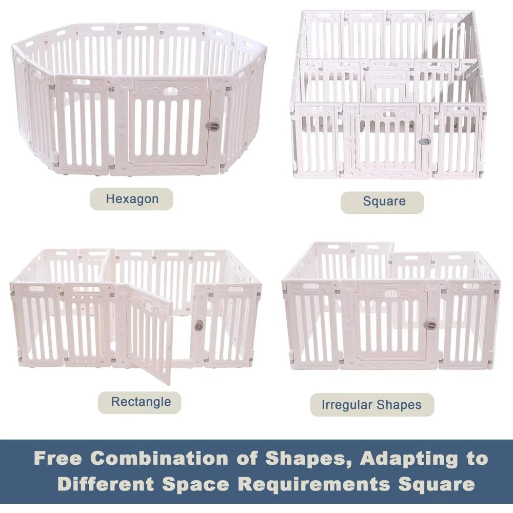 2 Room Dog Playpen with Door,DIY Shape Combination Puppy Pen,16-Panel+2 Link Piece+Large Door+Small Door,25.5" H Dog Fence,Non-S