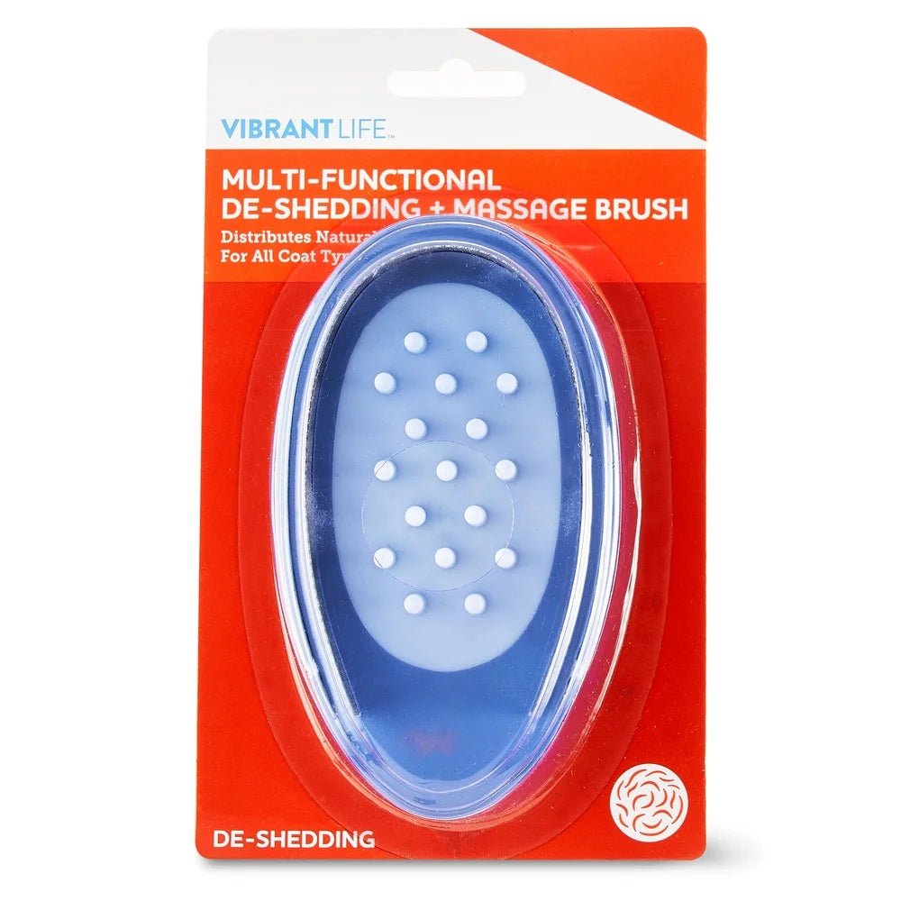 Multi-Functional Dog Grooming Brush De-Shedding Massage Tool Soft Rubber Bristles Ergonomic Design Wet Dry Use Bathing