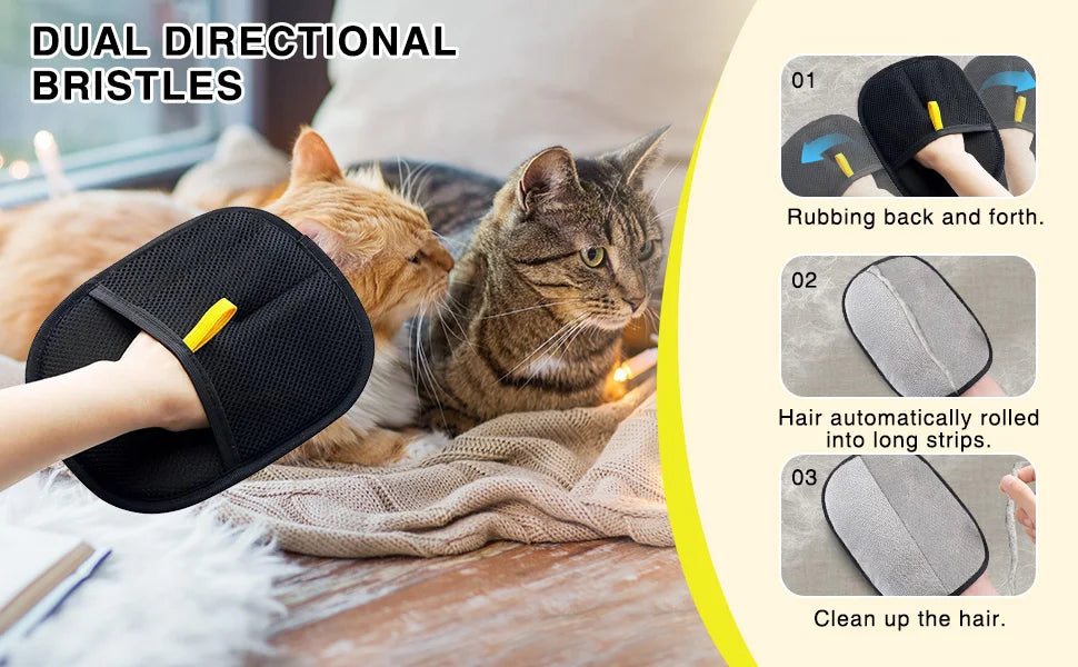 Pets Static Removal Gloves, Reusable Double Sided Cat Dog Electrostatic Hair Remover Grooming Glove Tool - 1 pcs