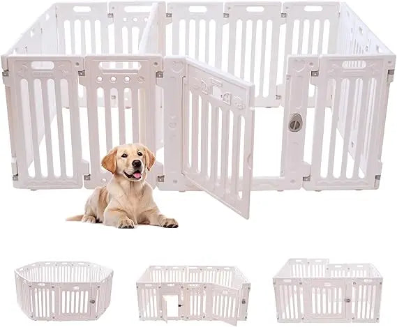 2 Room Dog Playpen with Door,DIY Shape Combination Puppy Pen,16-Panel+2 Link Piece+Large Door+Small Door,25.5" H Dog Fence,Non-S