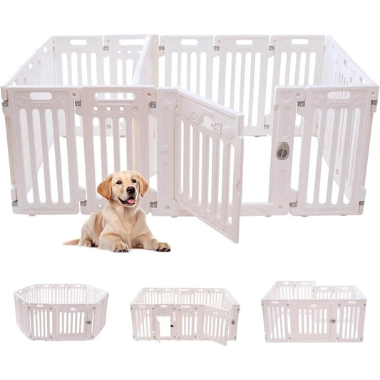2 Room Dog Playpen with Door,DIY Shape Combination Puppy Pen,16-Panel+2 Link Piece+Large Door+Small Door,25.5" H Dog Fence,Non-S