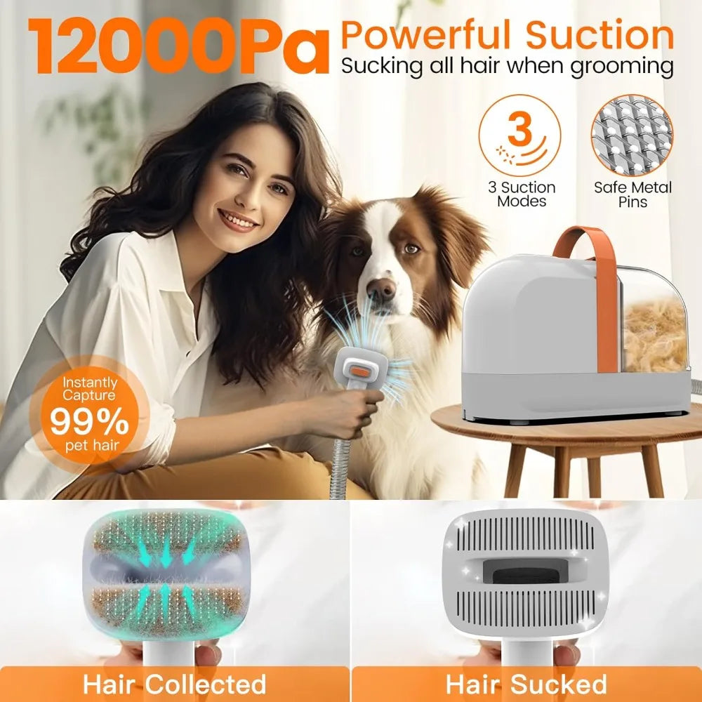 12,000Pa Pet Hair Grooming Vacuum for Dogs, Vacuum Brush for Shedding Grooming, Low Noise Home Cleaning Tool in 1, PG10