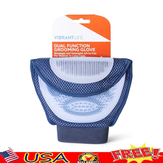 Dual Function Dog Grooming Glove Detangle Massage Slicker Brush Pet Grooming Tool One Size Fits All Wet Dry Use
