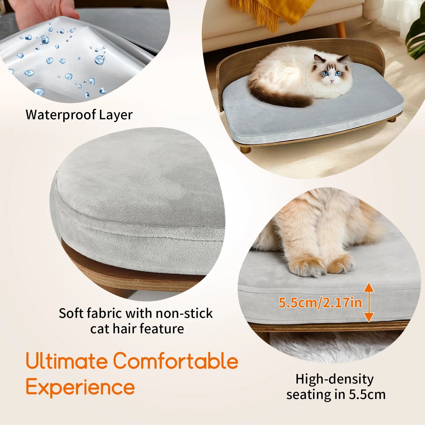 BingoPaw S/M Elevated Cat Bed Wooden Indoor Cat Couch Bed, Pet Sofa Chair Lounge for Kitty, Puppy or Small Animal