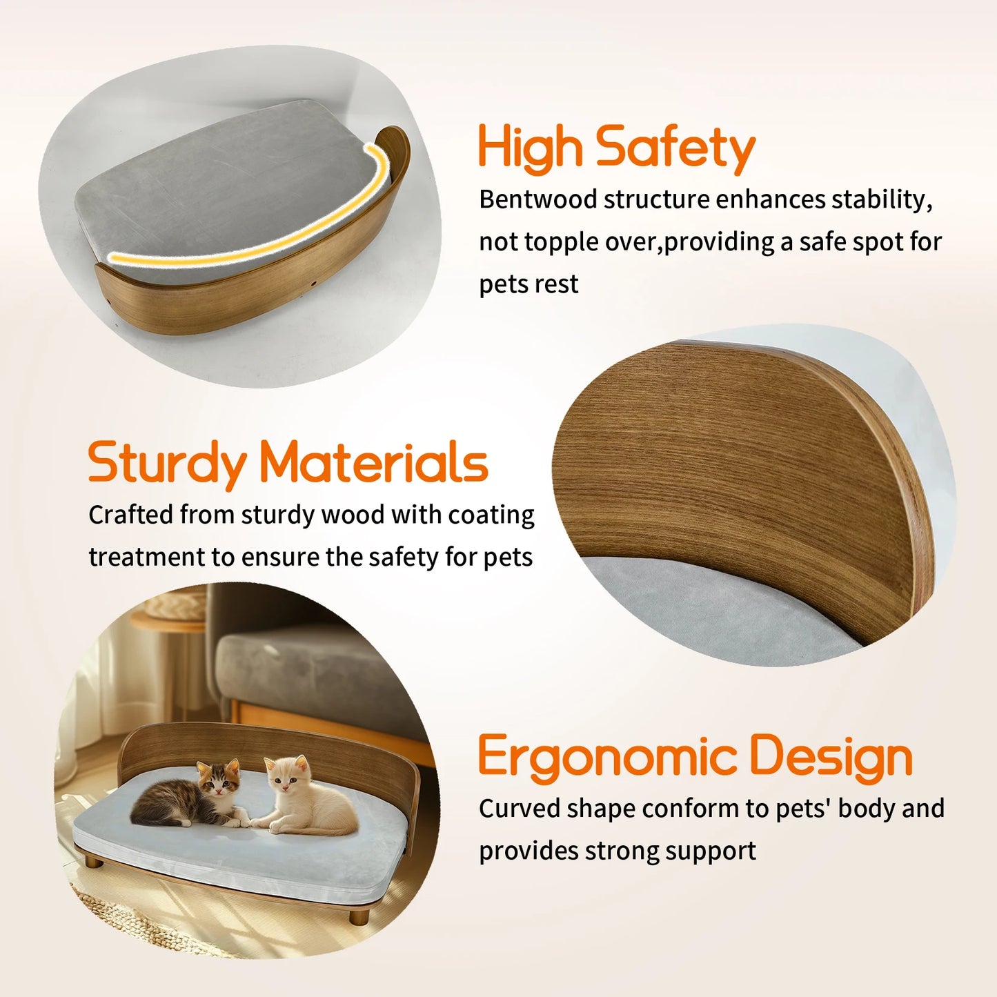 BingoPaw S/M Elevated Cat Bed Wooden Indoor Cat Couch Bed, Pet Sofa Chair Lounge for Kitty, Puppy or Small Animal